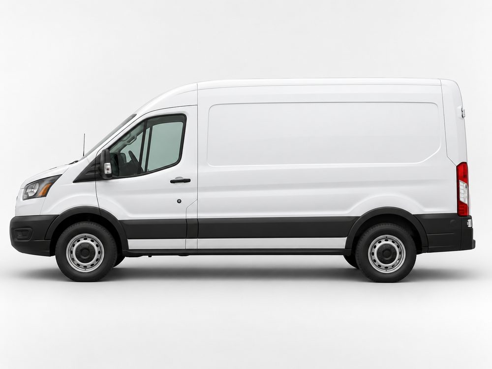 Unwrapped commercial van, plain white paint