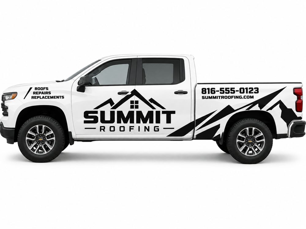 Single Color vehicle graphics example for Roofing Contractor