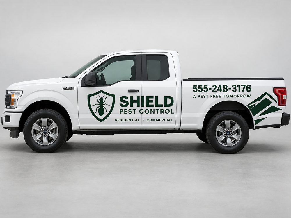 Single Color vehicle graphics example for Pest Control Services