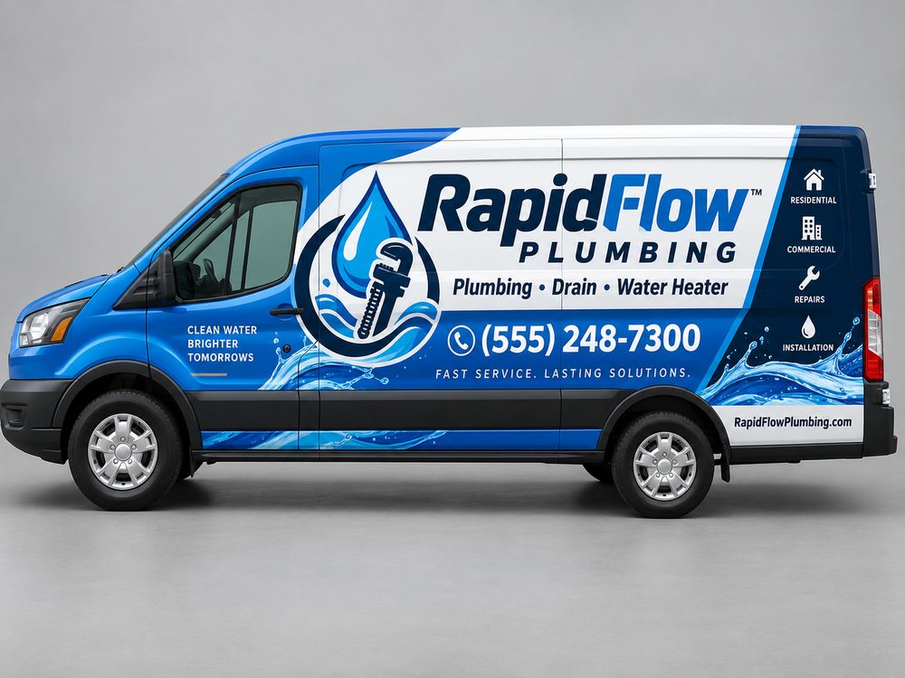 Full Color vehicle graphics example for Plumbing Company